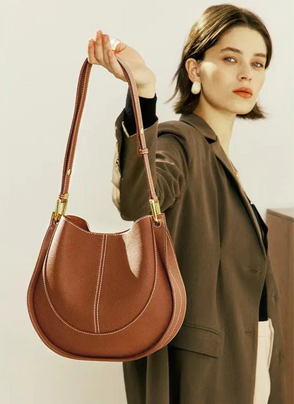 Split Leather Bucket Shoulder Bag 