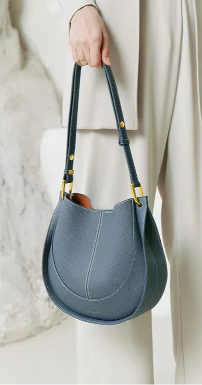 Split Leather Bucket Shoulder Bag 