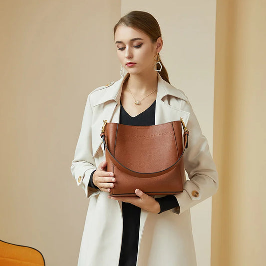 ZENCY Genuine Leather Bucket Bag