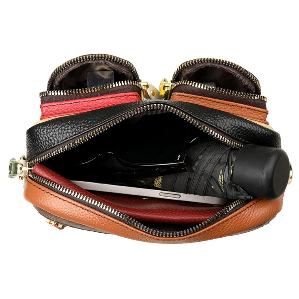 Genuine Leather Multi-Pocket Crossbody Bag