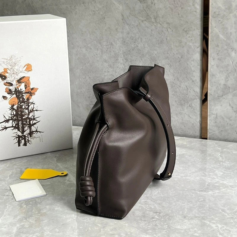 Luxury Cowhide Drawstring Bucket Bag