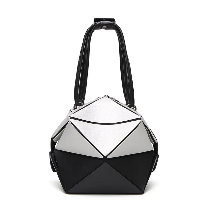 patent leather geometric bag