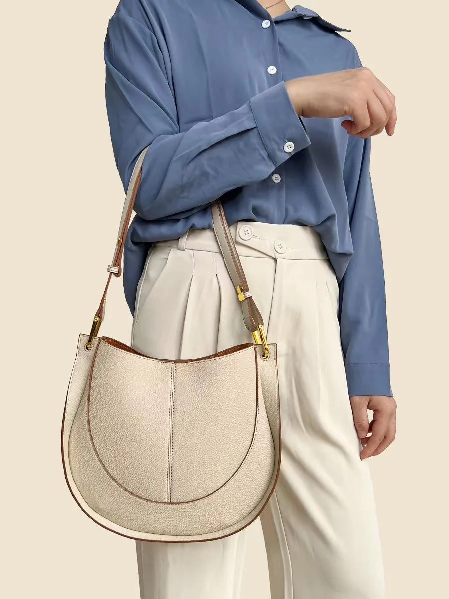 Split Leather Bucket Shoulder Bag 