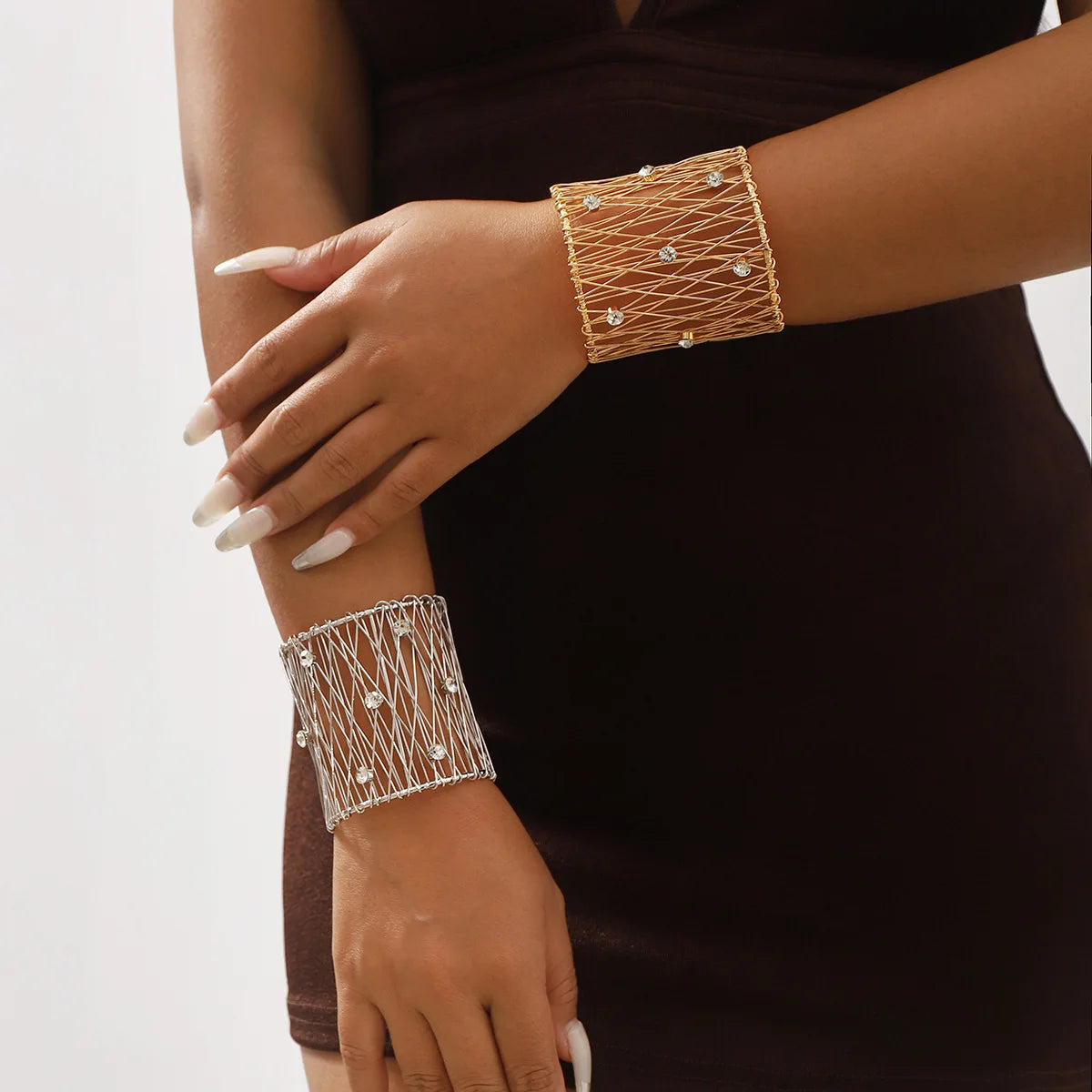 Mesh Punk Rhinestone Cuff