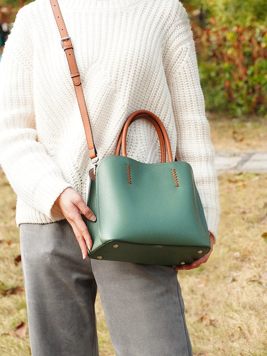 Vintage Genuine Leather Bucket Bag