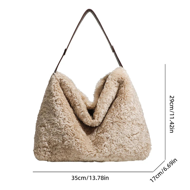 Faux Lamb Wool Plush Tote Bag