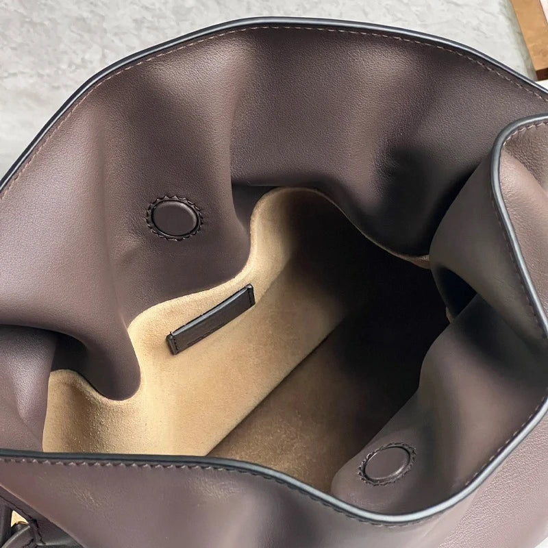 Luxury Cowhide Drawstring Bucket Bag