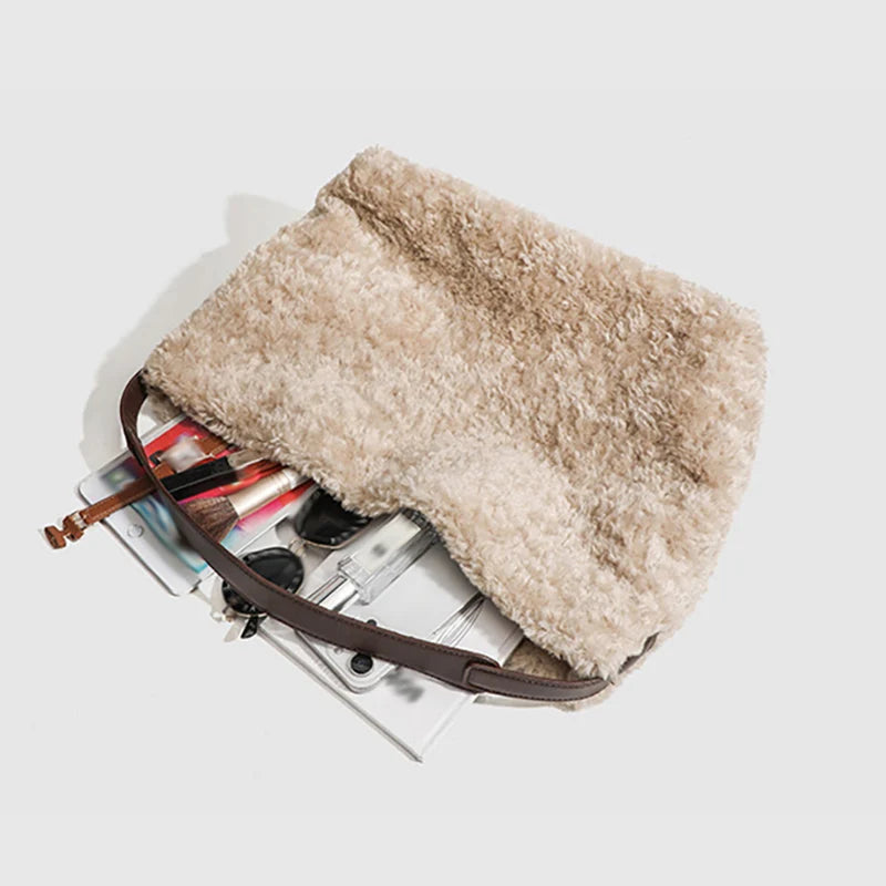 Faux Lamb Wool Plush Tote Bag