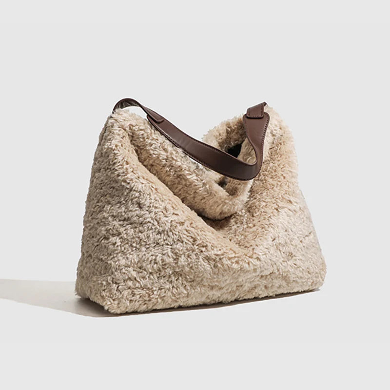 Faux Lamb Wool Plush Tote Bag