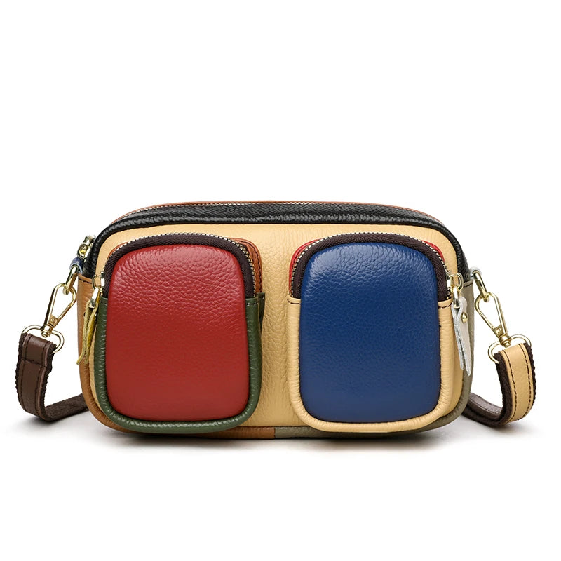 Genuine Leather Multi-Pocket Crossbody Bag