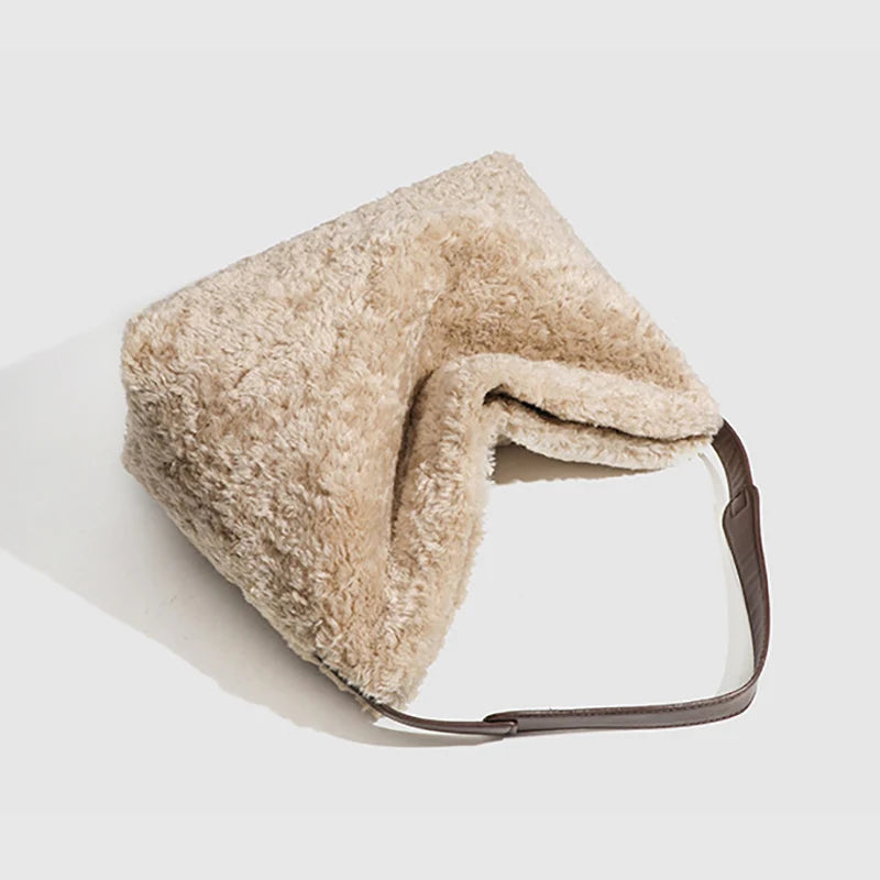 Faux Lamb Wool Plush Tote Bag