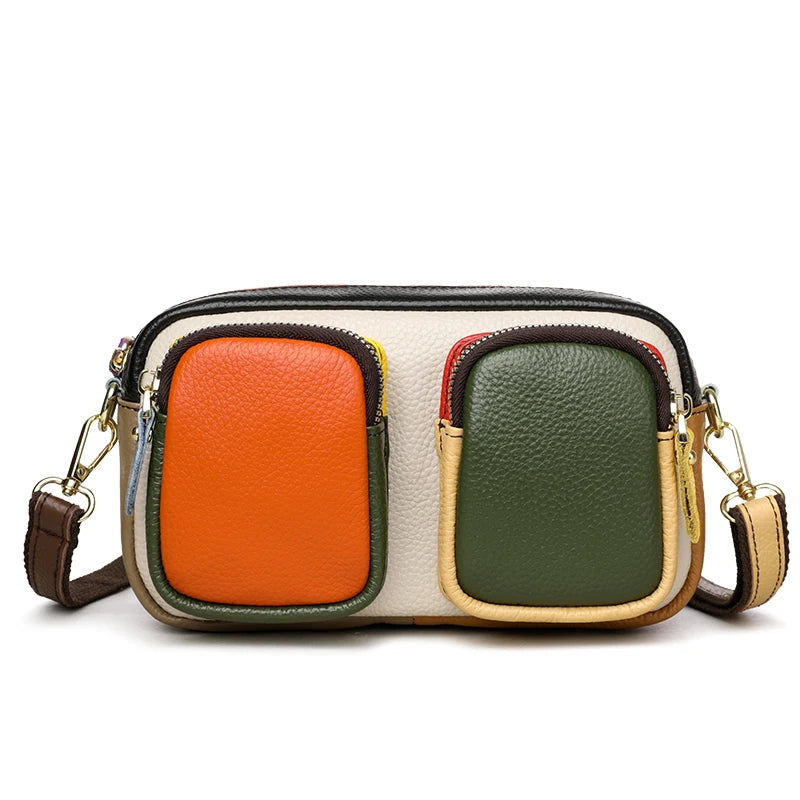 Genuine Leather Multi-Pocket Crossbody Bag