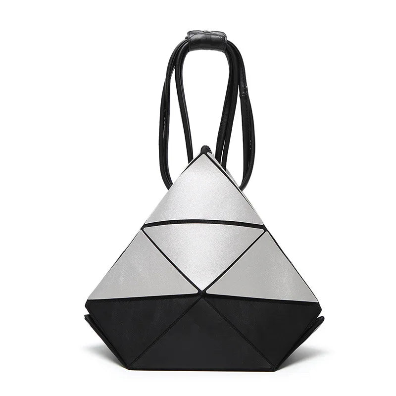 patent leather geometric bag