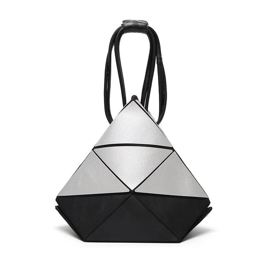 patent leather geometric bag