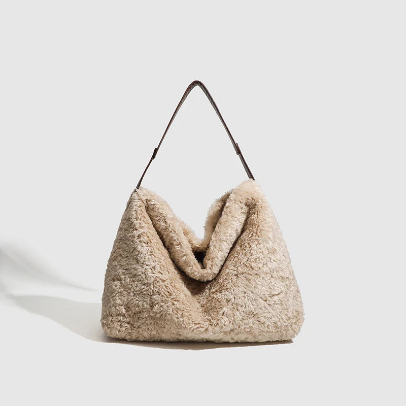 Faux Lamb Wool Plush Tote Bag