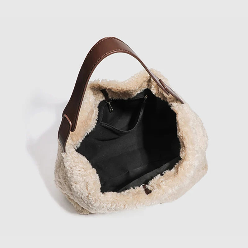 Faux Lamb Wool Plush Tote Bag