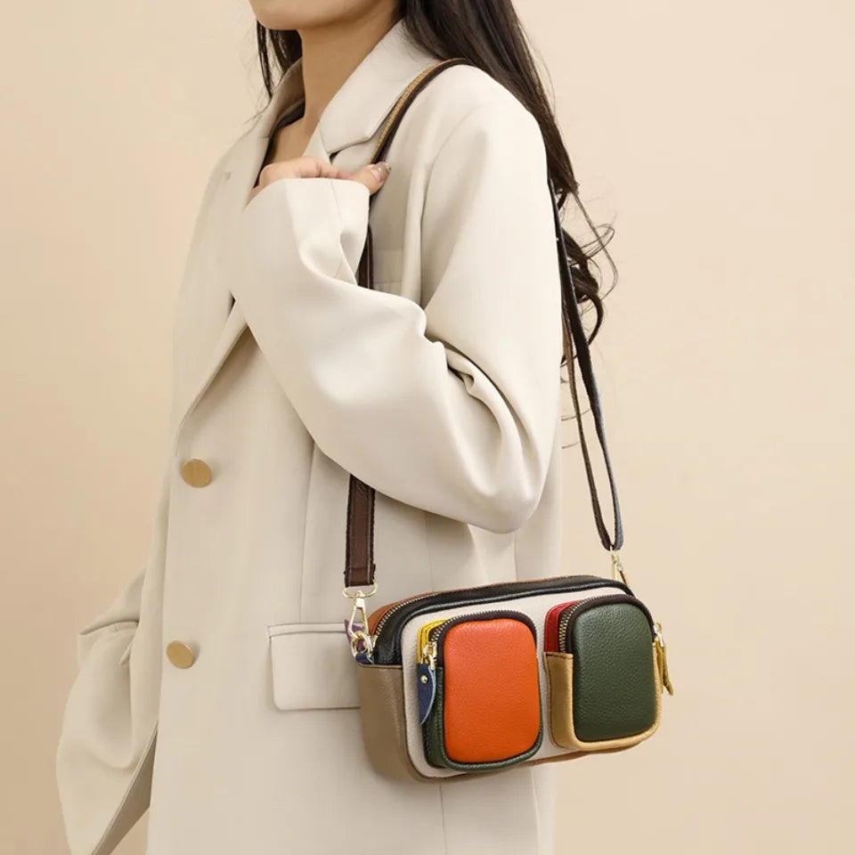 Genuine Leather Multi-Pocket Crossbody Bag