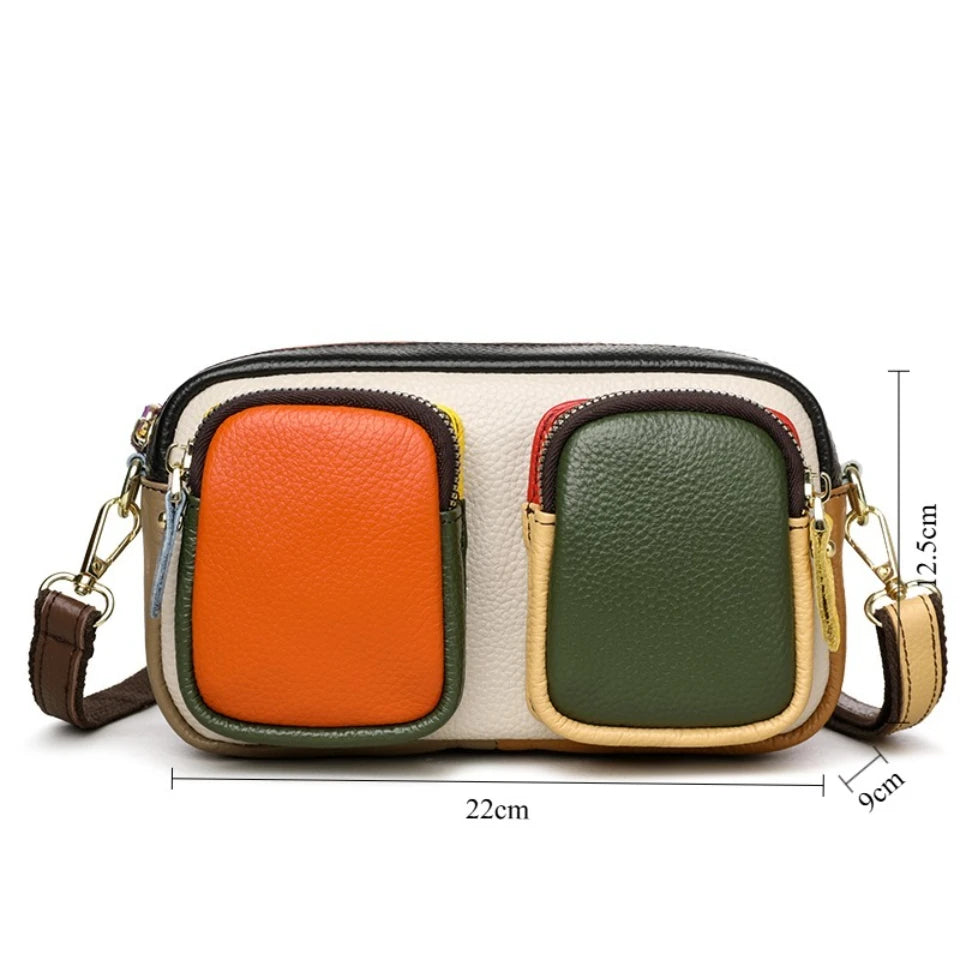 Genuine Leather Multi-Pocket Crossbody Bag
