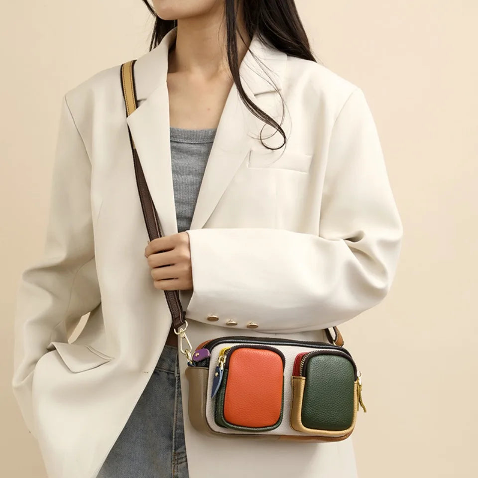 Genuine Leather Multi-Pocket Crossbody Bag