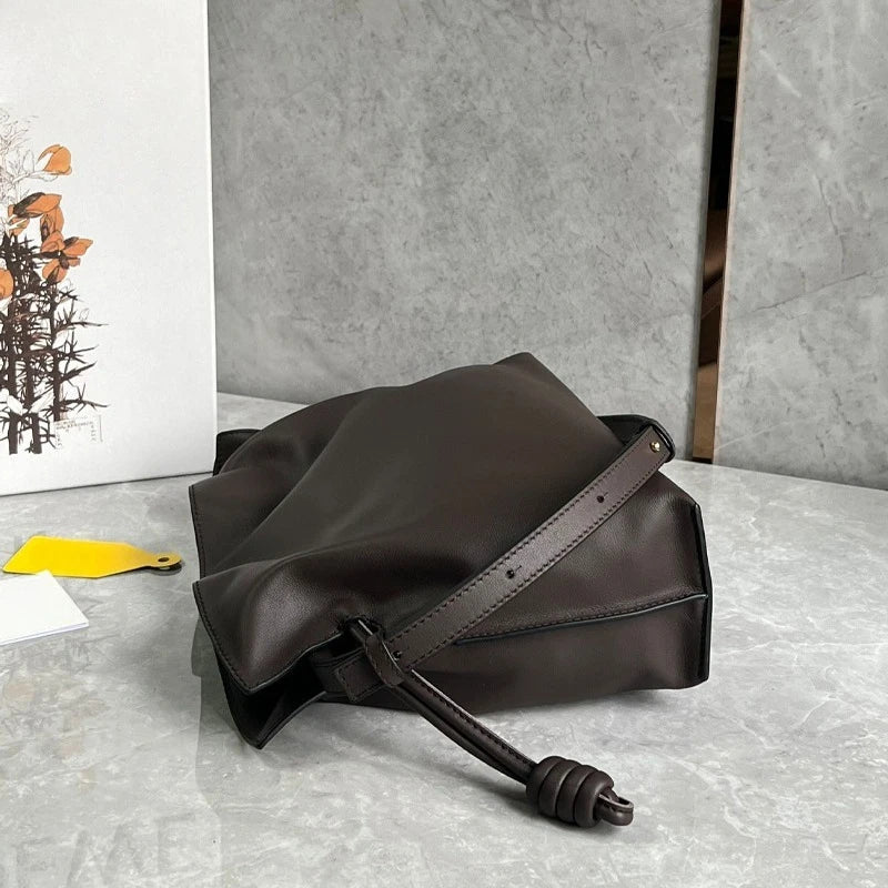 Luxury Cowhide Drawstring Bucket Bag