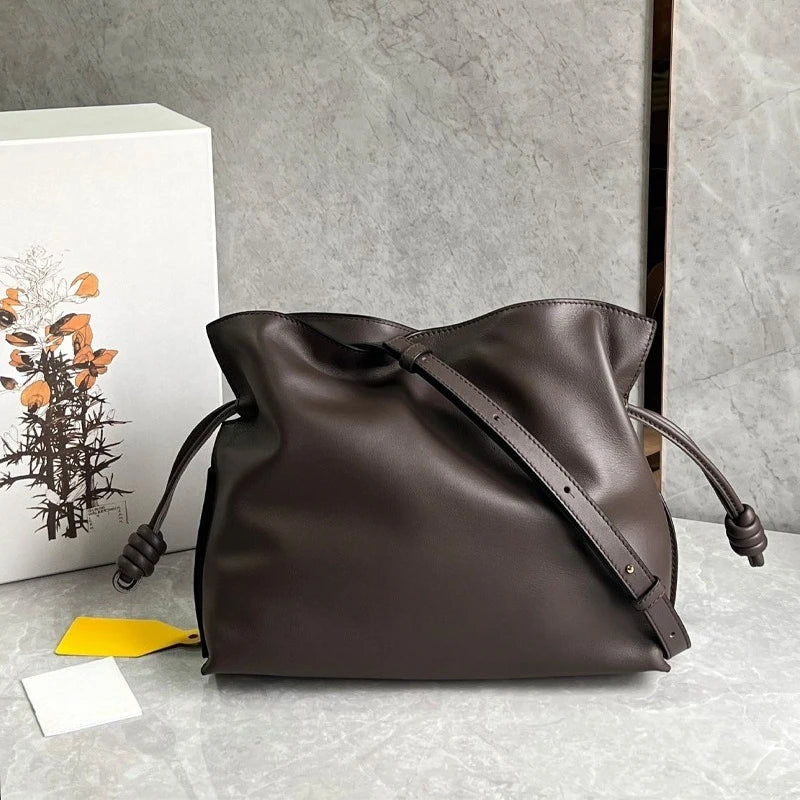 Luxury Cowhide Drawstring Bucket Bag